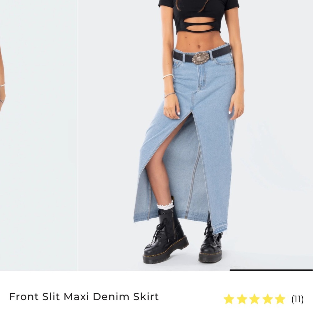 Edikted Sky Blue Denim Maxi Skirt